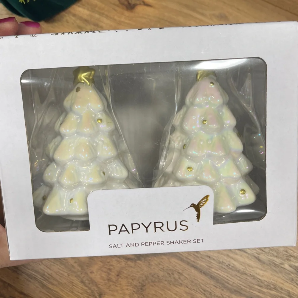 Papyrus White and Gold Holiday Tree Shaker Set